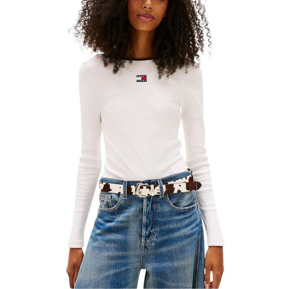 Tommy Hilfiger Jeans White Recycled Cotton Long Sleeve Women's T-Shirt